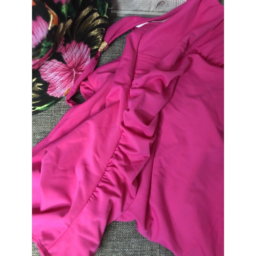 Women's Pink Swim Suit with Hawaiian Floral Black Bucket Beach Hat Size 3XL. E1 - Picture 9 of 10